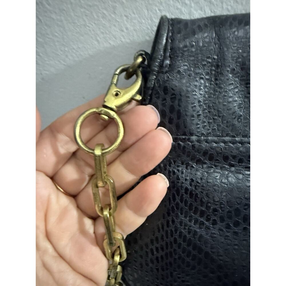 Vintage Tory Burch Black Leather Crossbody Gold Logo Chain Bag - Picture 7 of 13